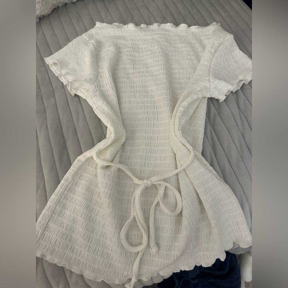 White Textured Short Sleeve Top